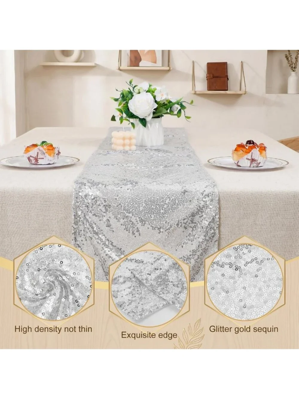 12 Pack Silver Sequin Table Runners 12